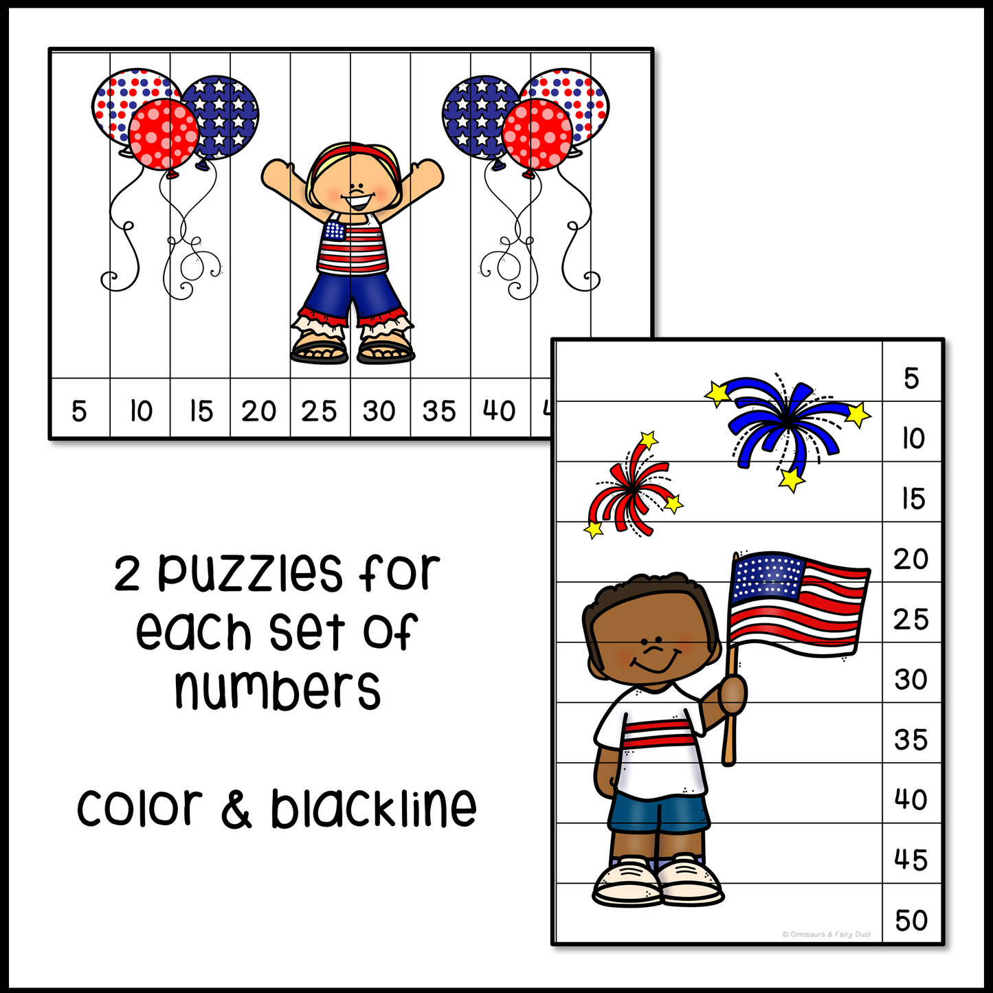 Independence Day Skip Counting Picture Puzzles