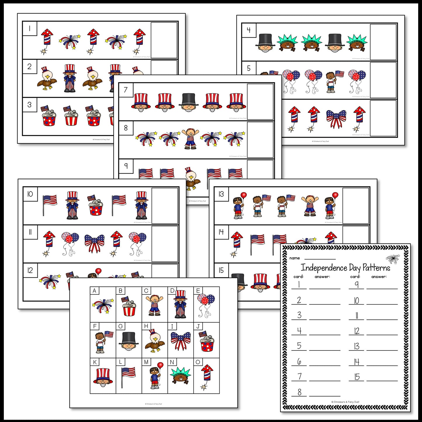 Independence Day Pattern Cards