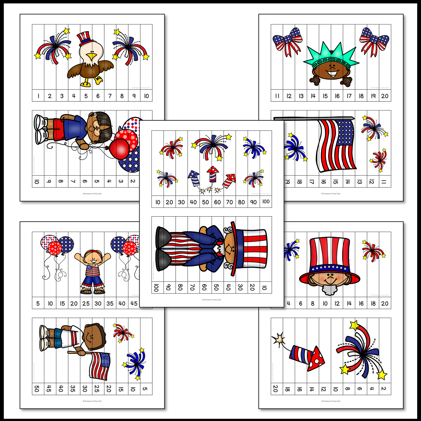 Independence Day Skip Counting Picture Puzzles