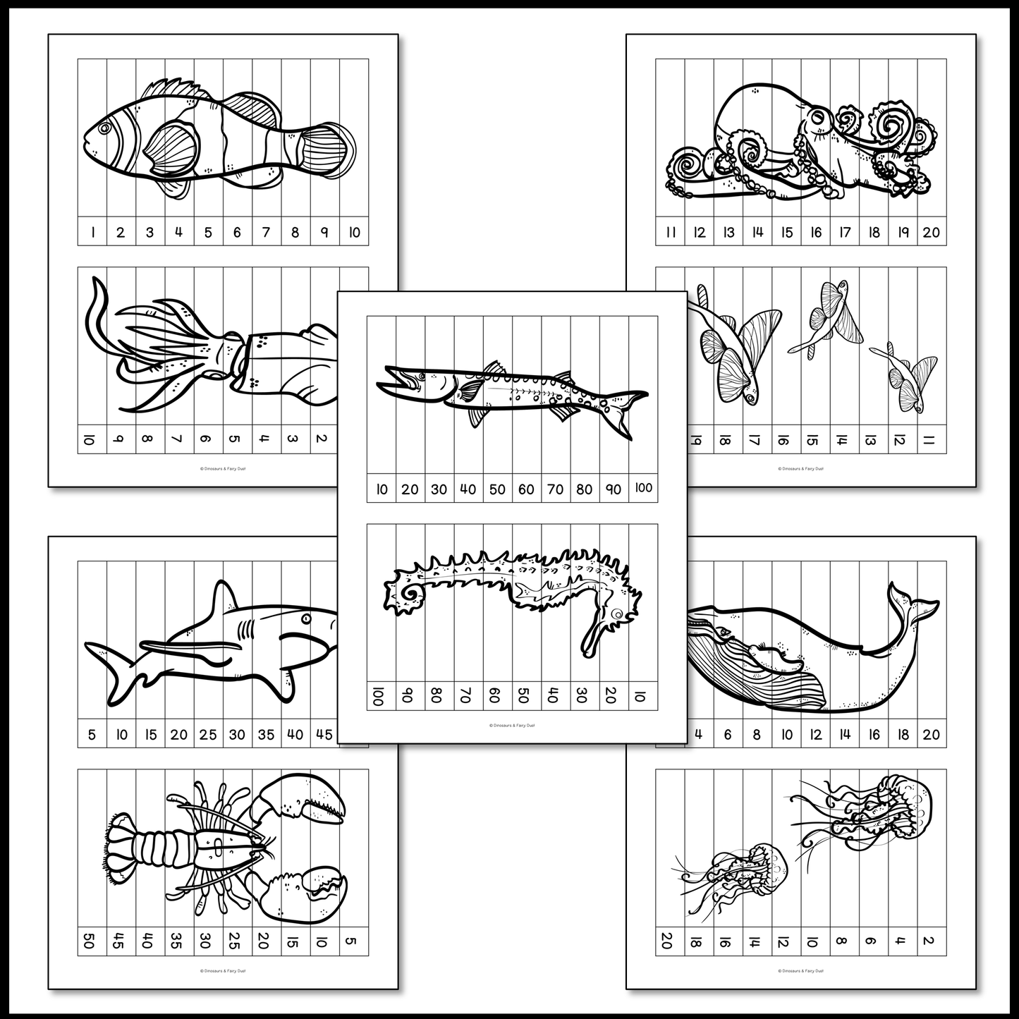 Ocean Animal Skip Counting Picture Puzzles