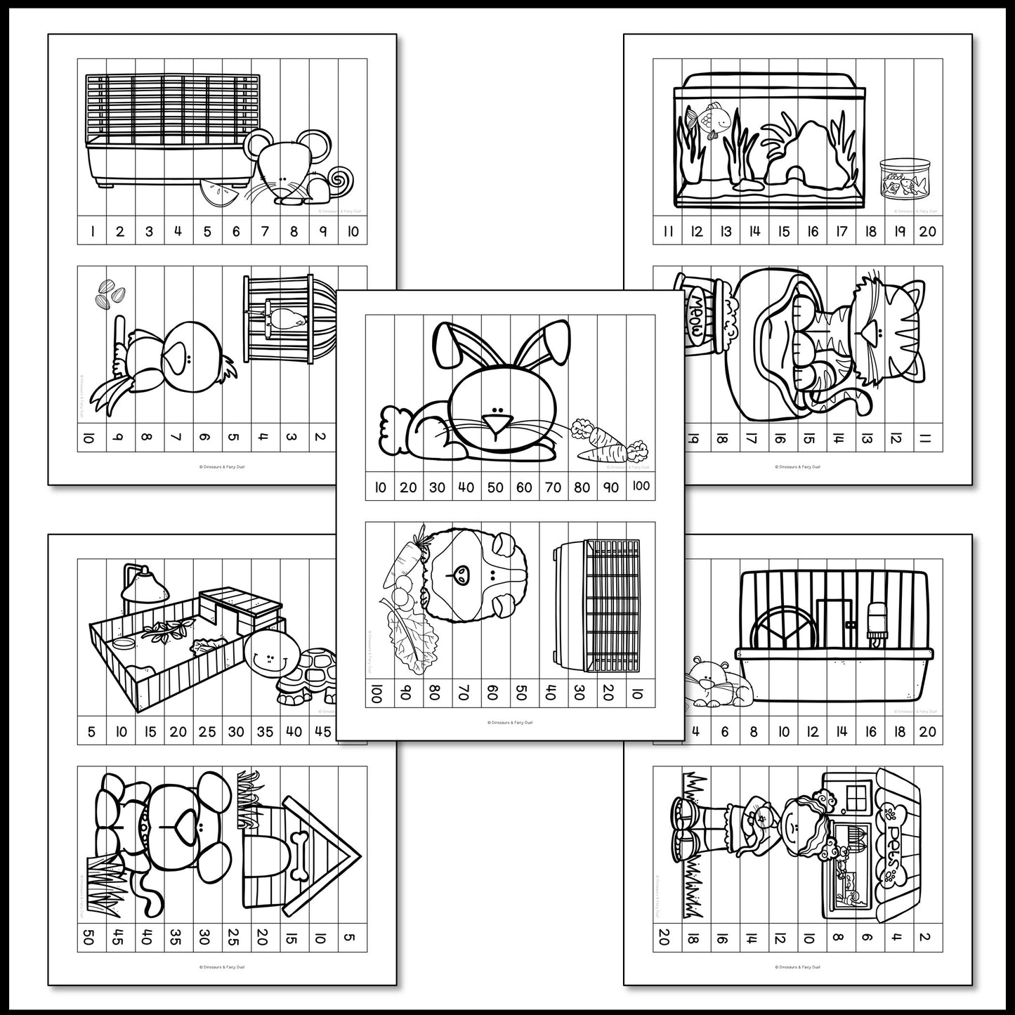 Pets Skip Counting Picture Puzzles