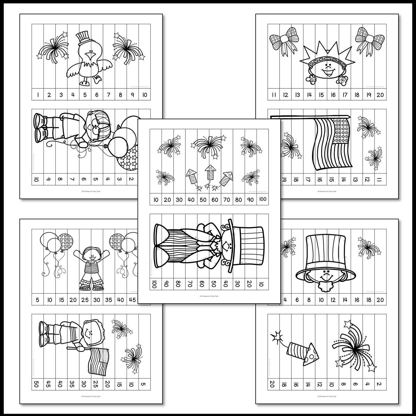 Independence Day Skip Counting Picture Puzzles
