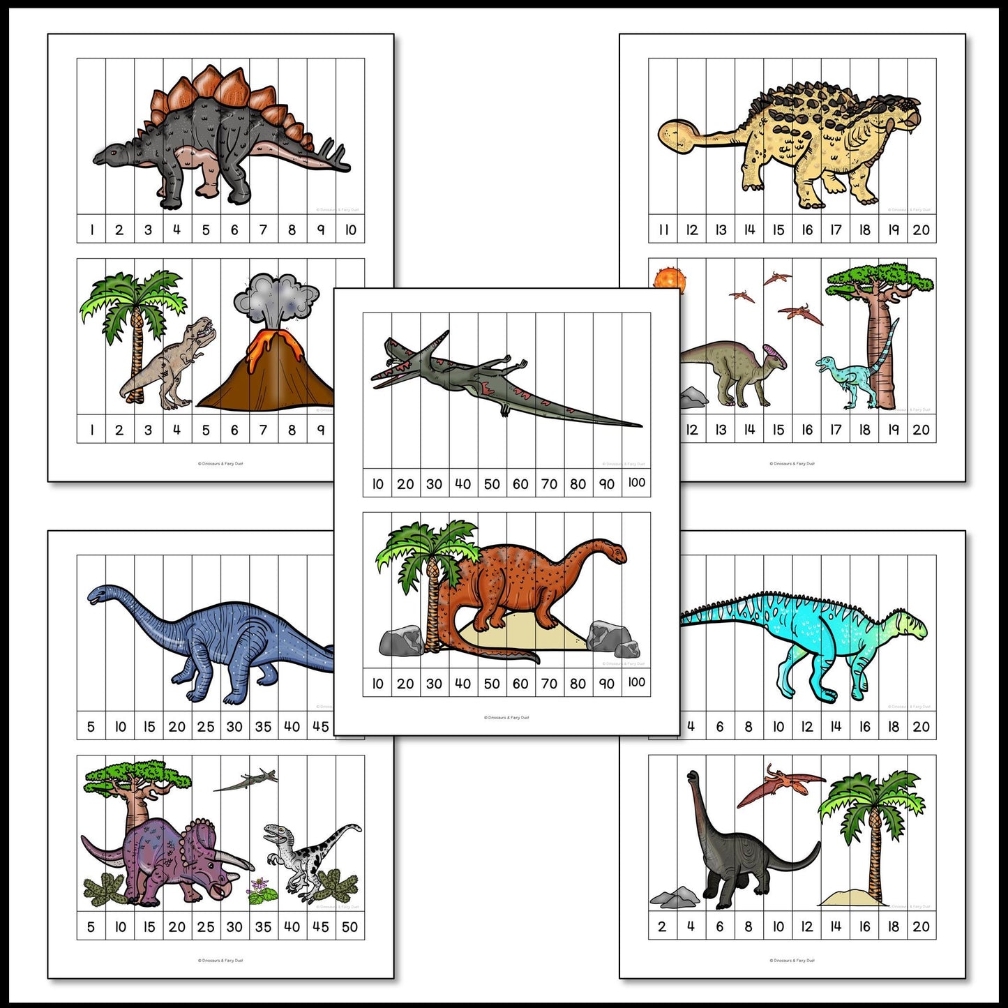 Dinosaurs Skip Counting Picture Puzzles