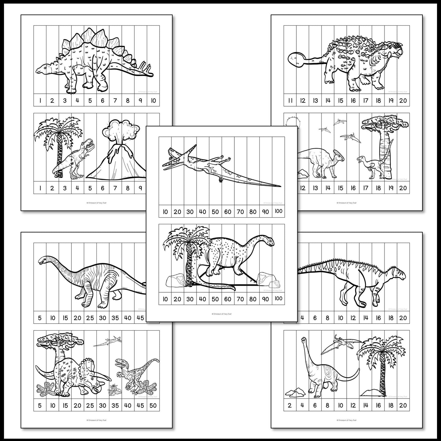 Dinosaurs Skip Counting Picture Puzzles