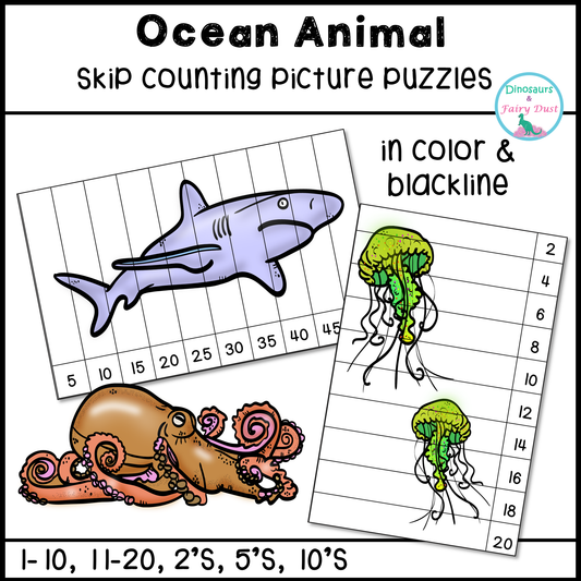 Ocean Animal Skip Counting Picture Puzzles