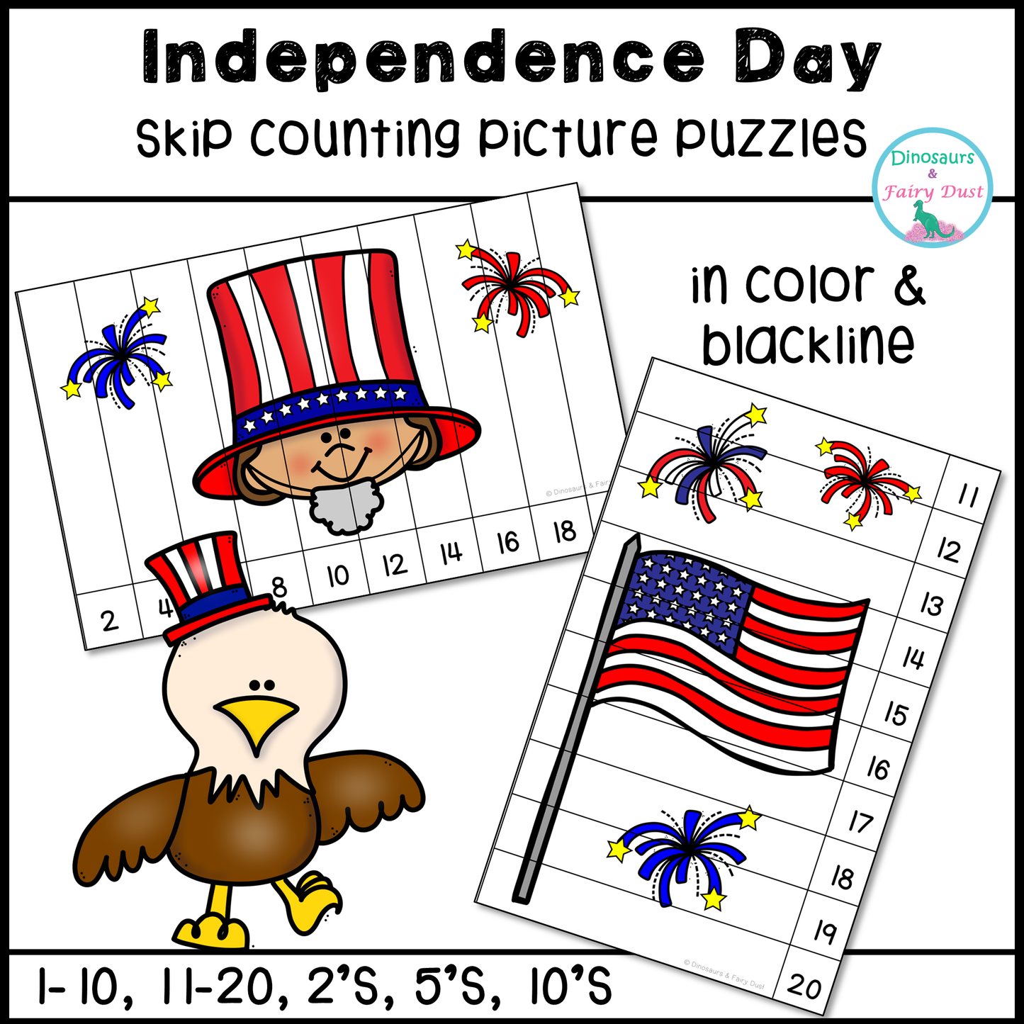 Independence Day Skip Counting Picture Puzzles