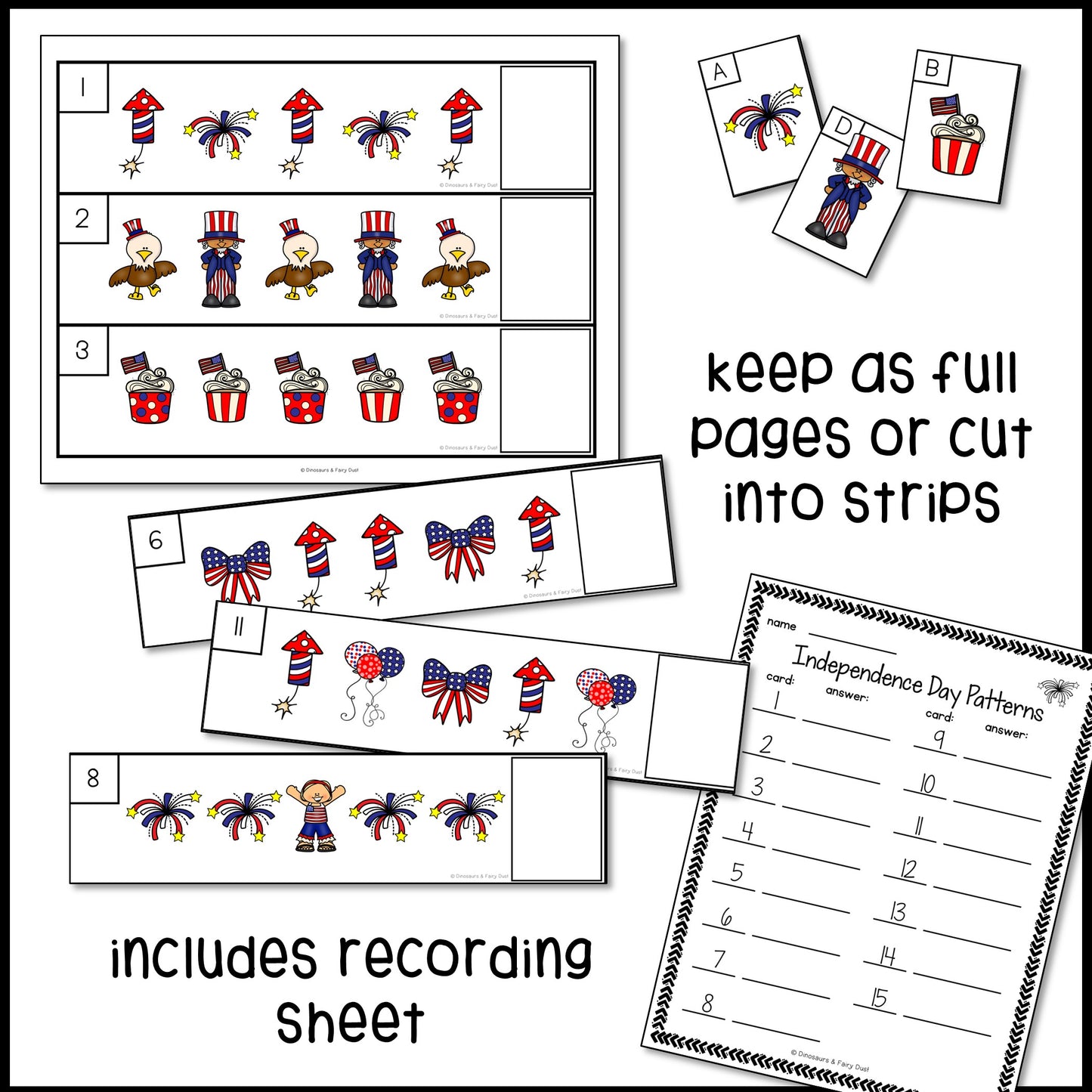 Independence Day Pattern Cards