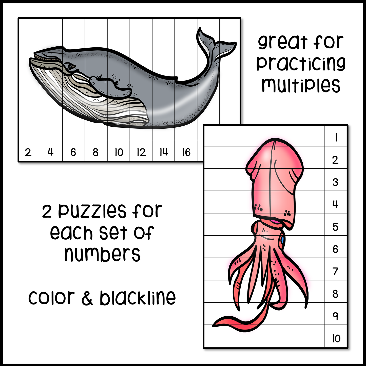 Ocean Animal Skip Counting Picture Puzzles