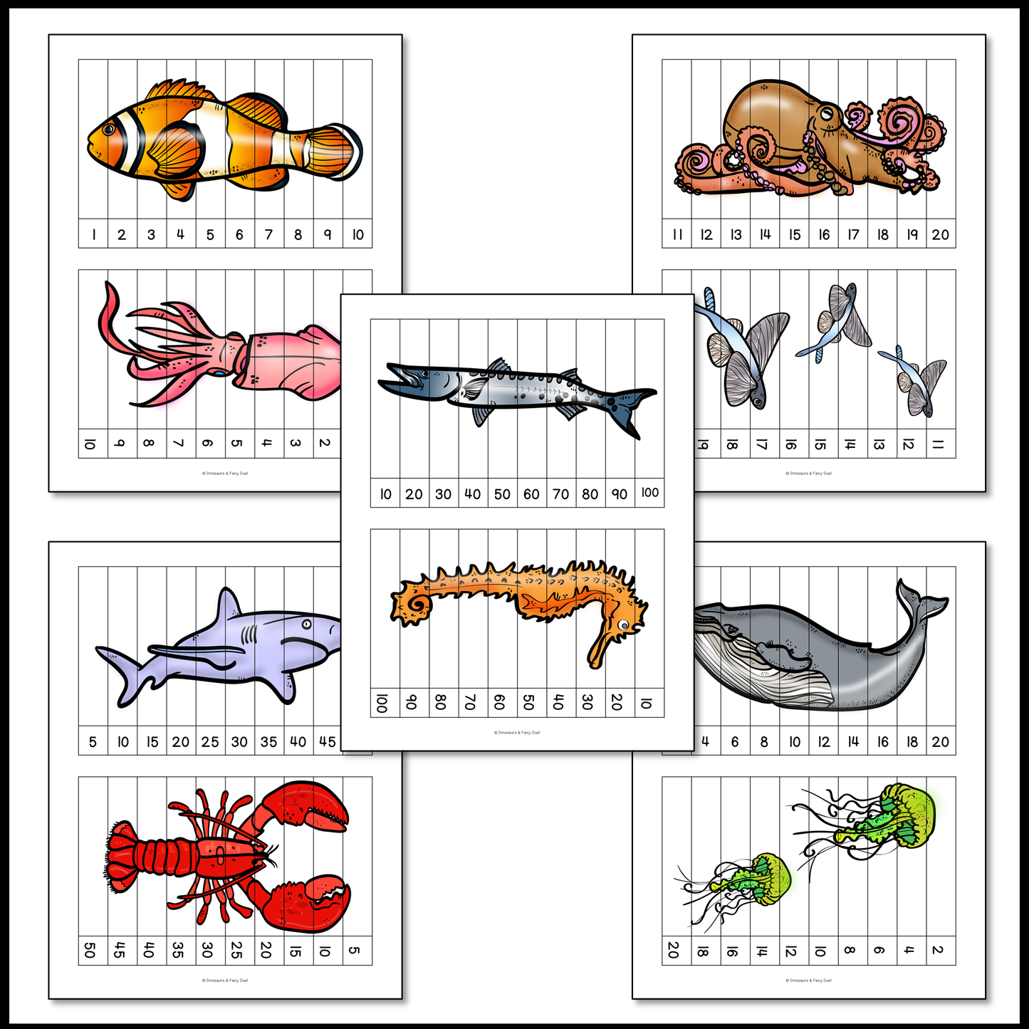 Ocean Animal Skip Counting Picture Puzzles