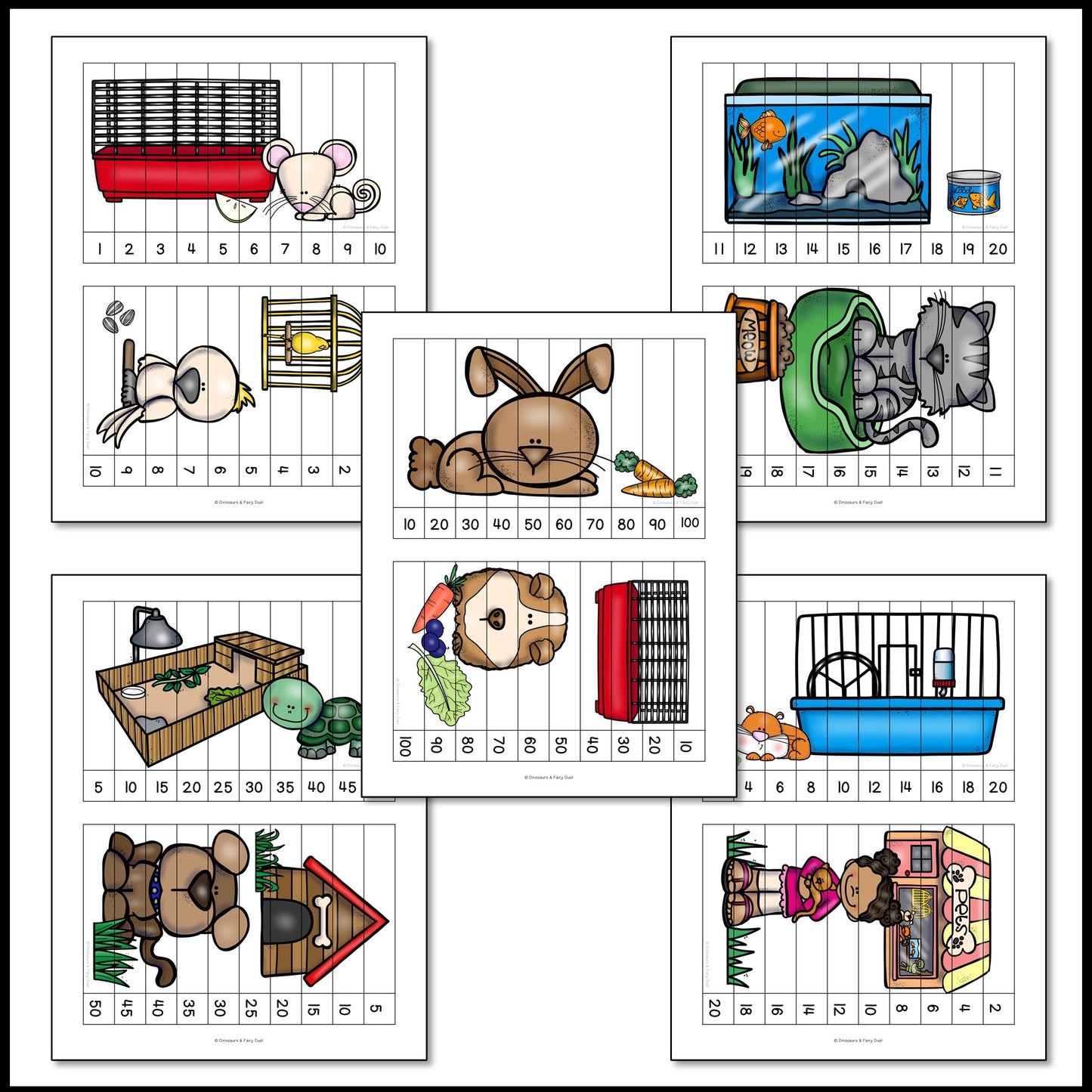 Pets Skip Counting Picture Puzzles