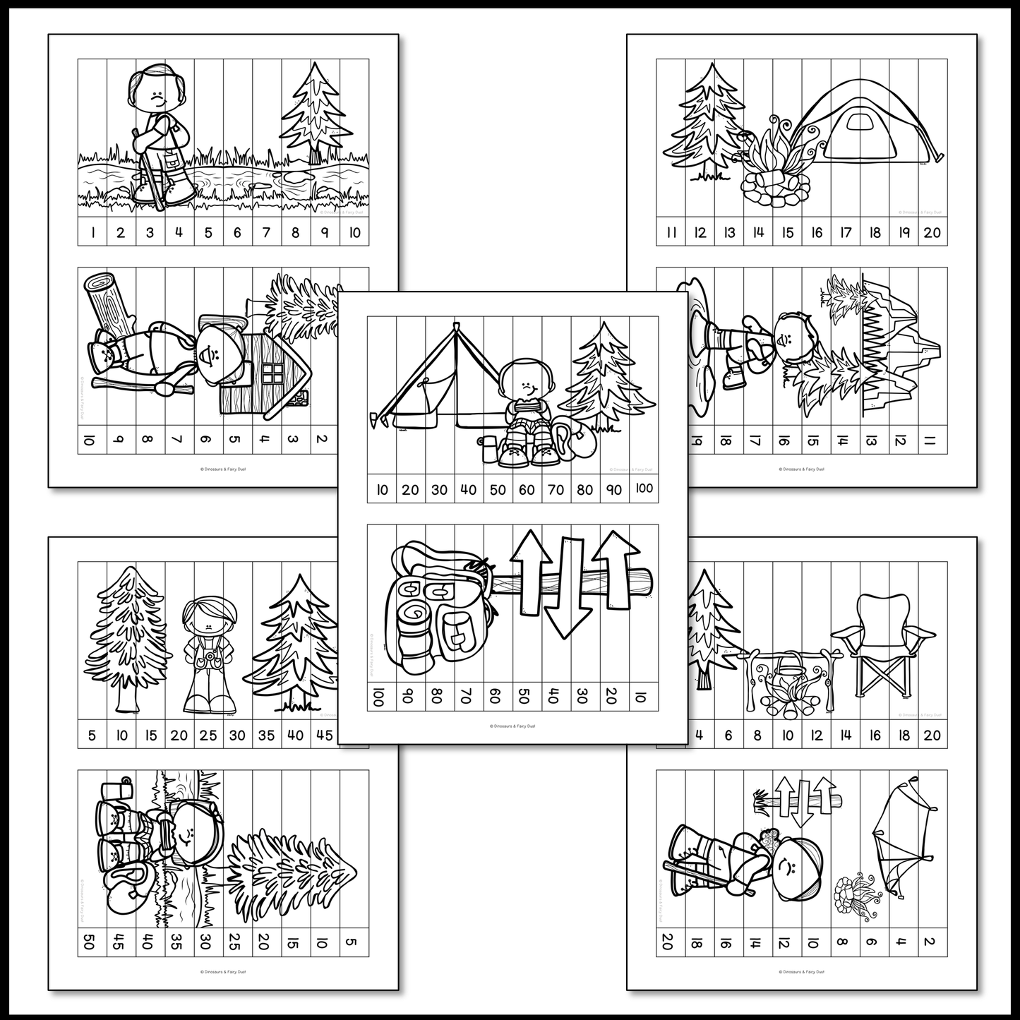 Camping Skip Counting Picture Puzzles