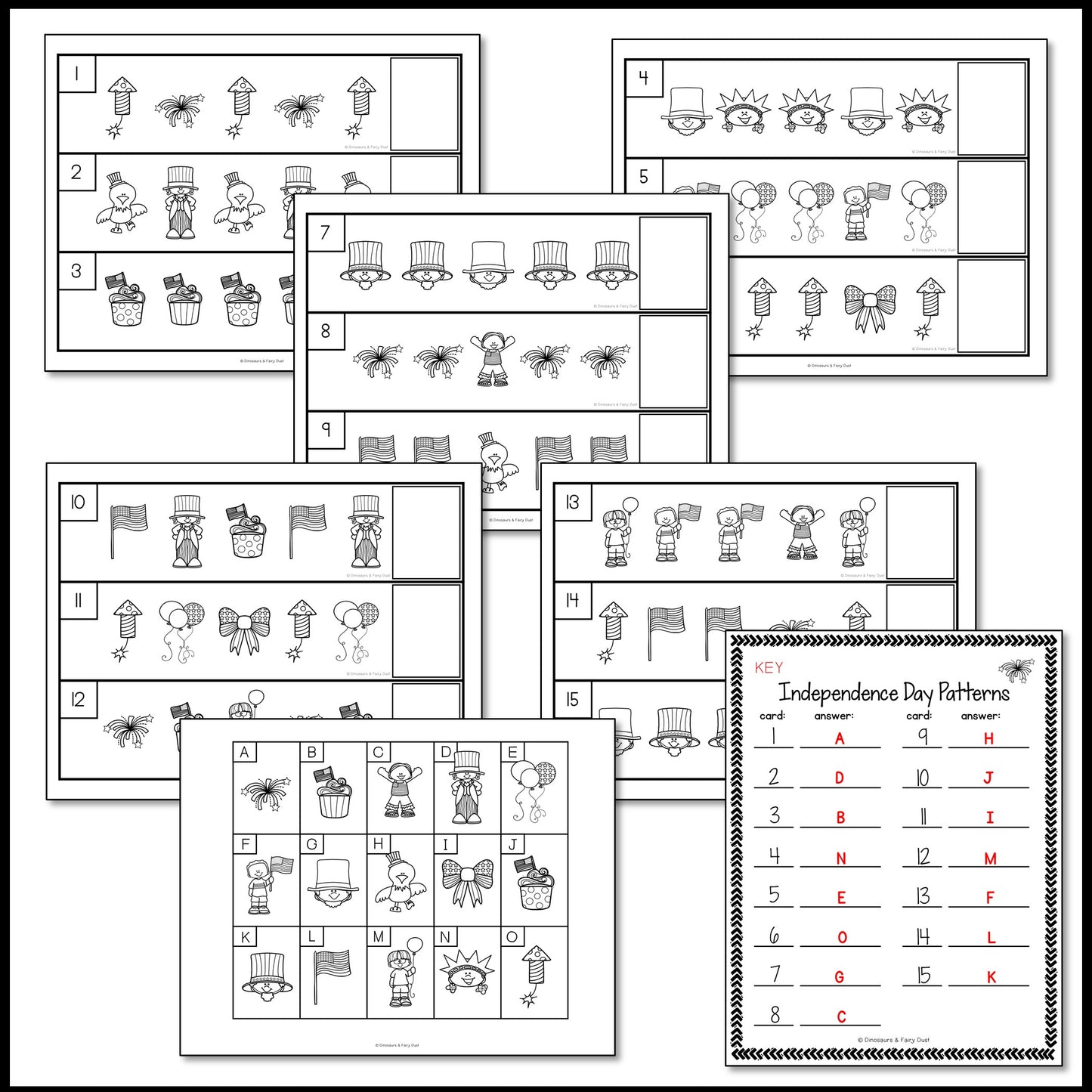 Independence Day Pattern Cards