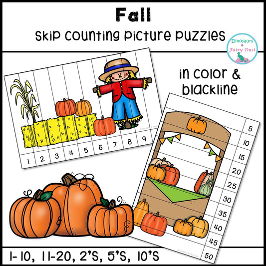 Fall Skip Counting Picture Puzzles