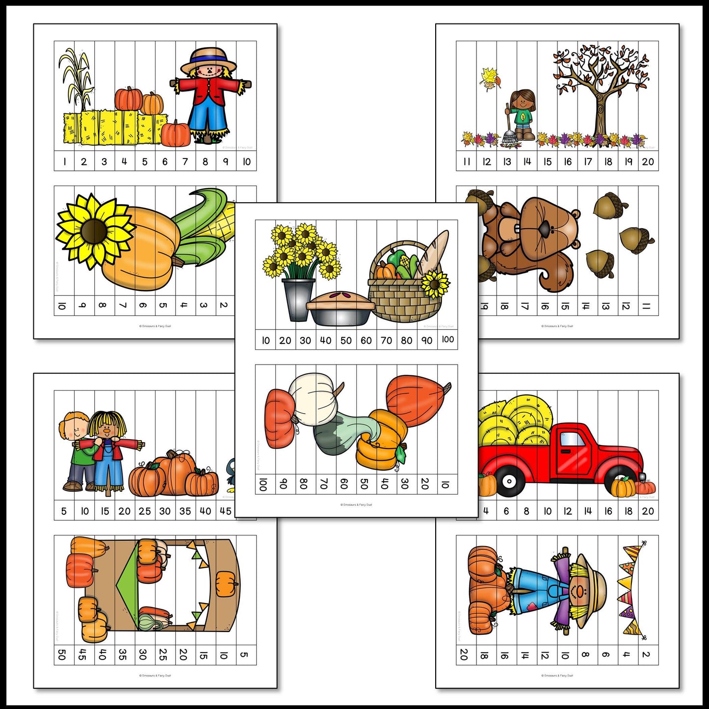 Fall Skip Counting Picture Puzzles