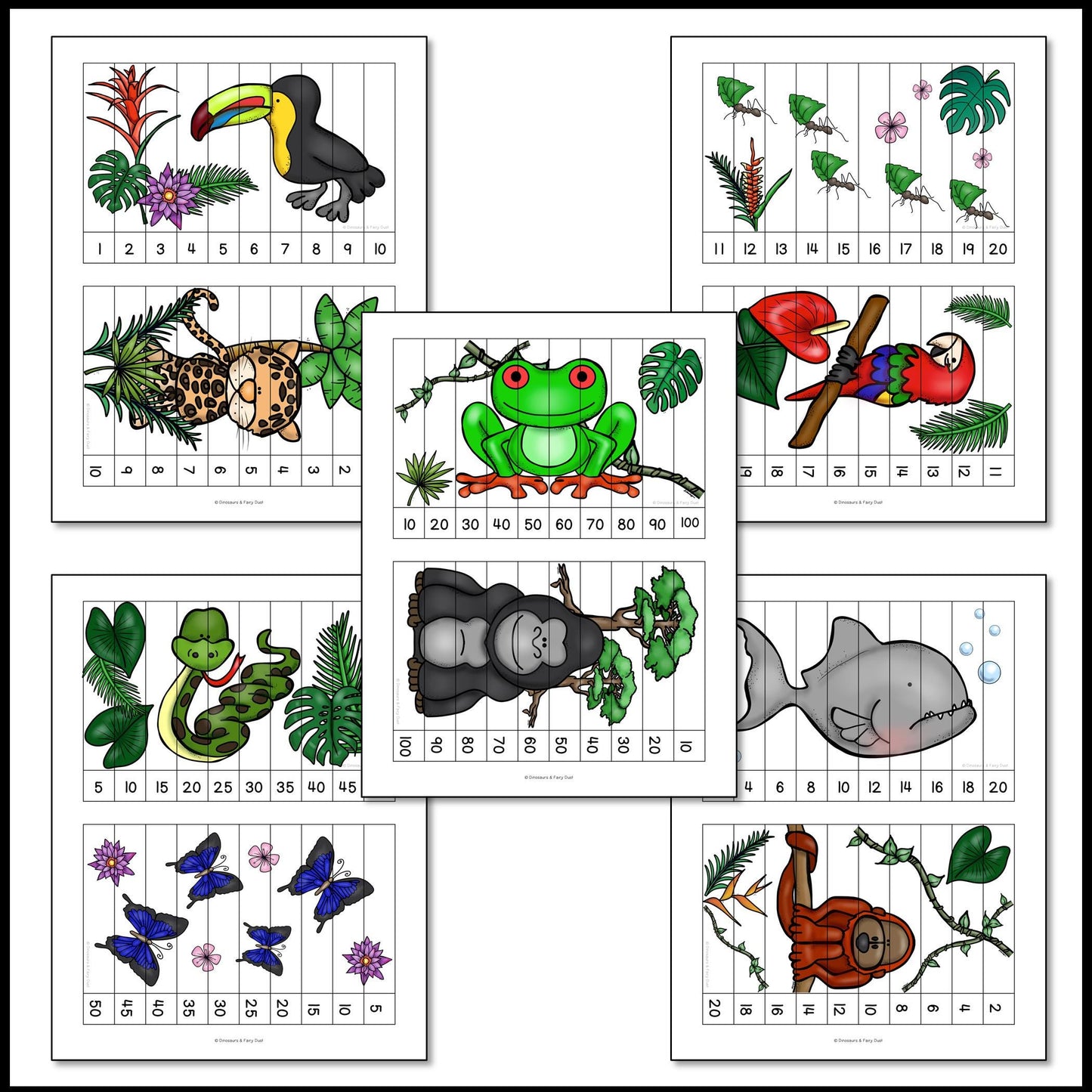 Rainforest Skip Counting Picture Puzzles