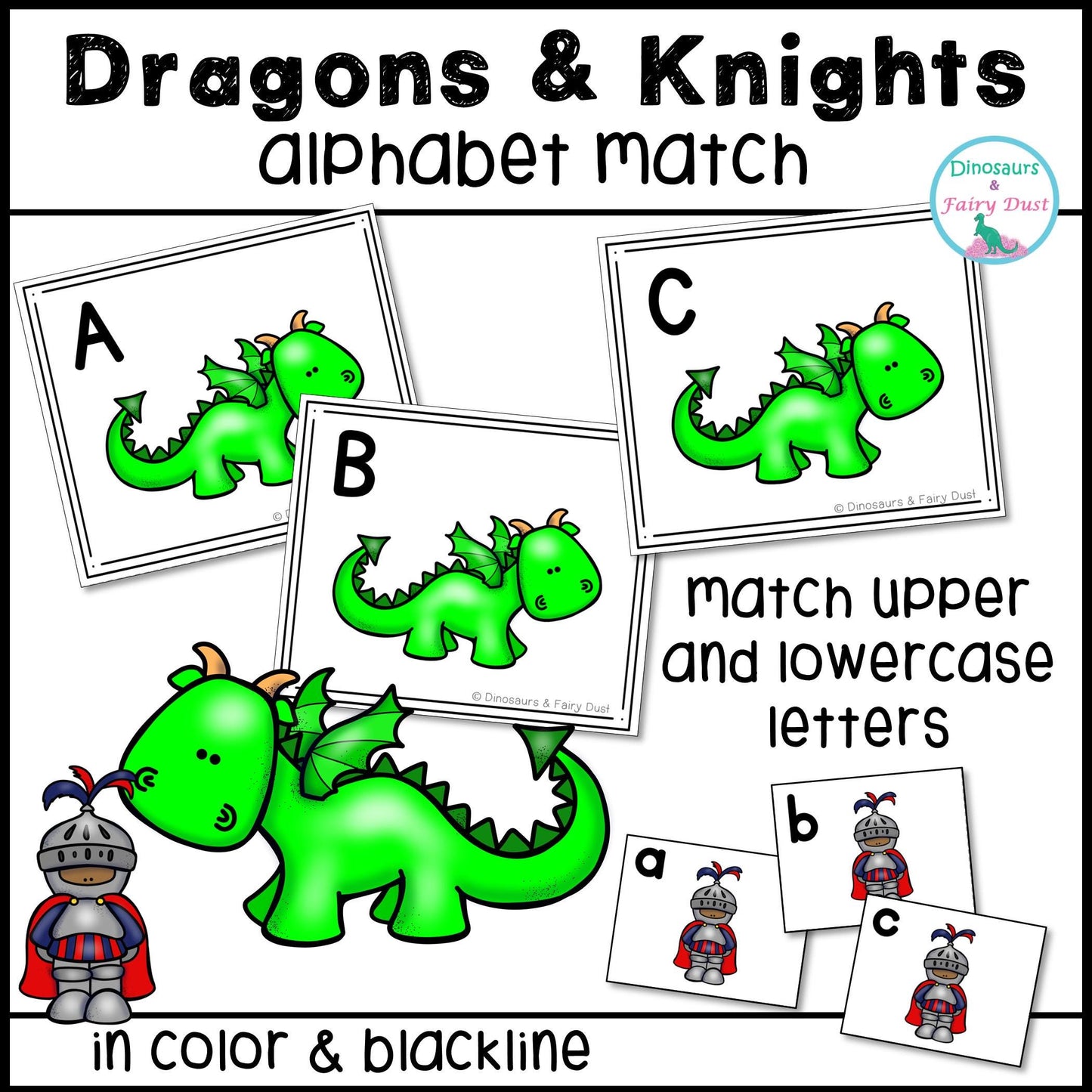 Dragons and Knights Alphabet Match Activity Cards