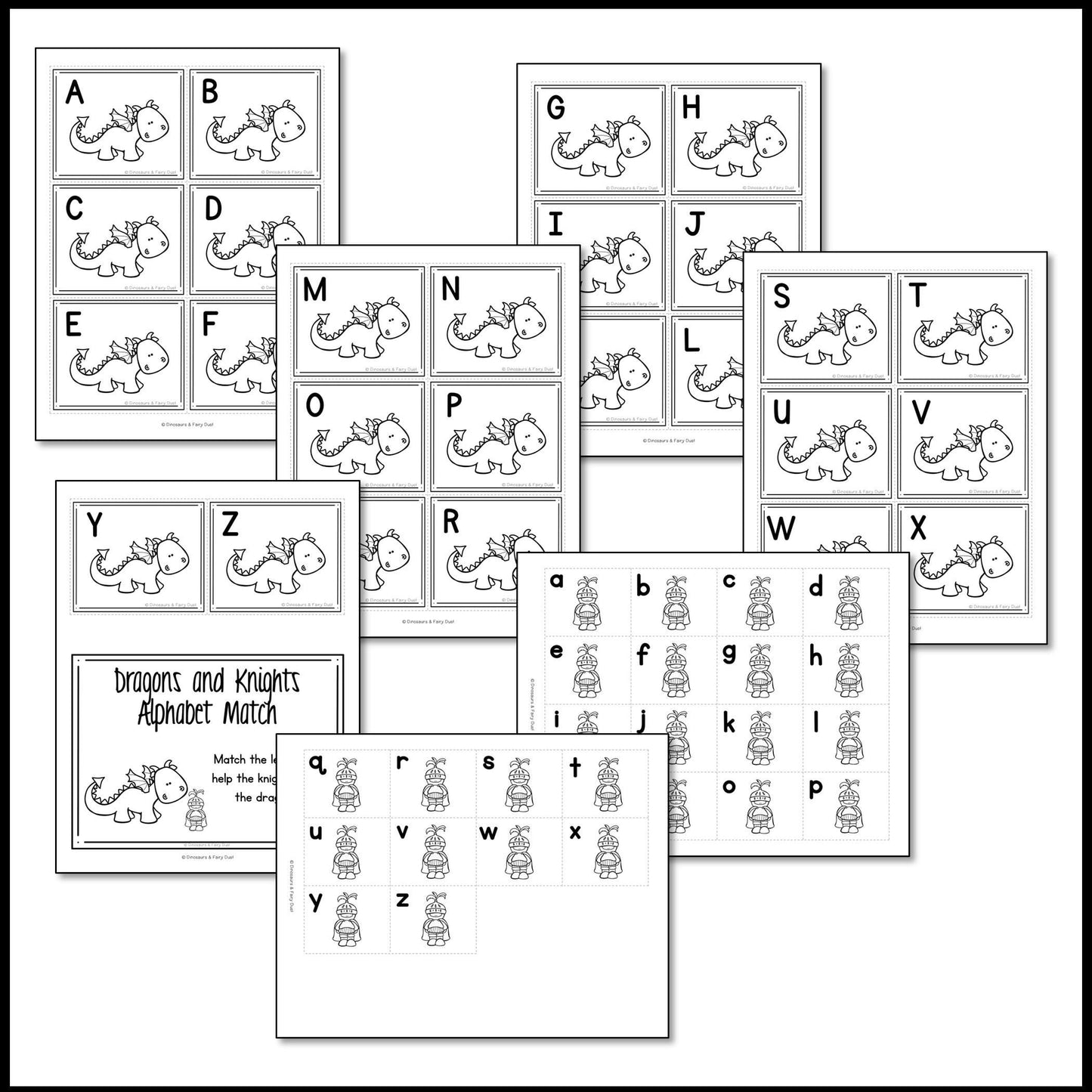 Dragons and Knights Alphabet Match Activity Cards