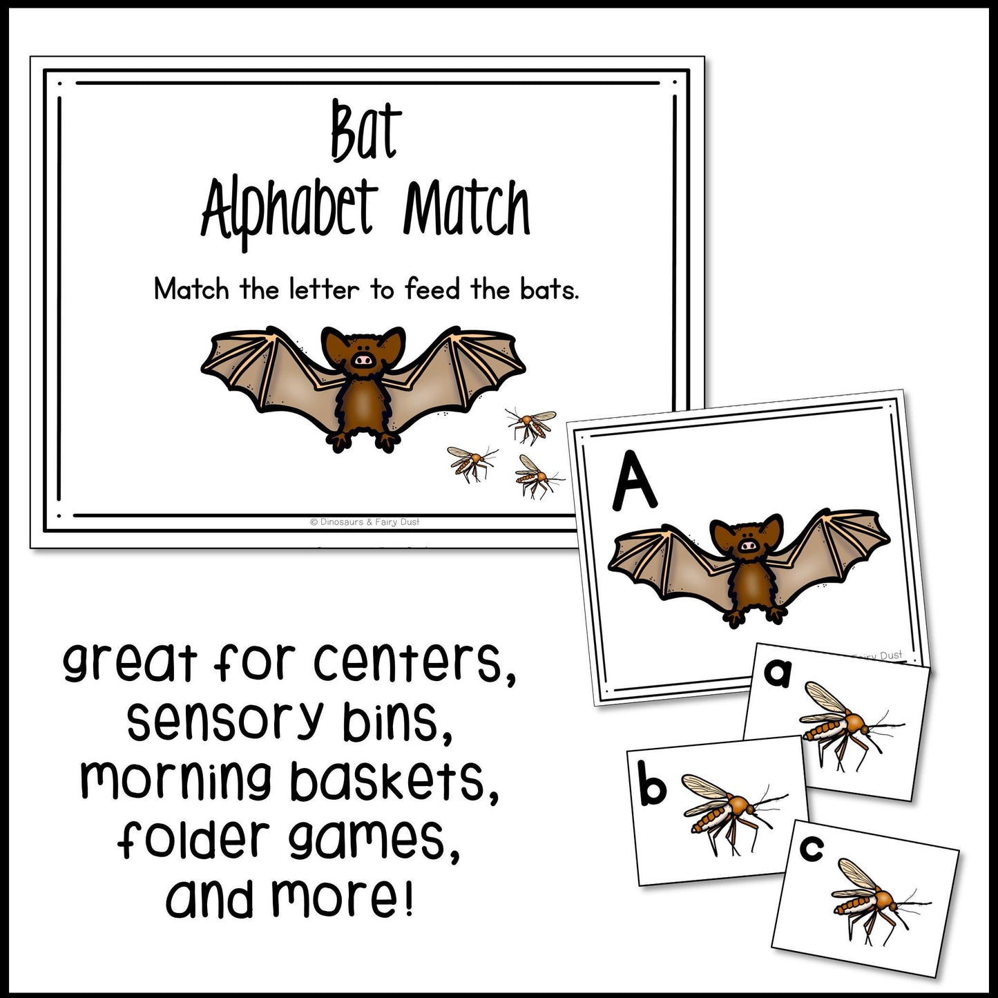 Bat and Mosquito Alphabet Match Activity Cards