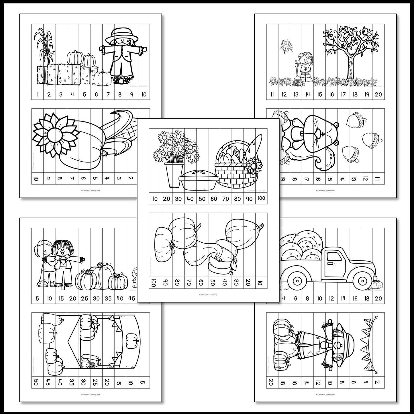 Fall Skip Counting Picture Puzzles