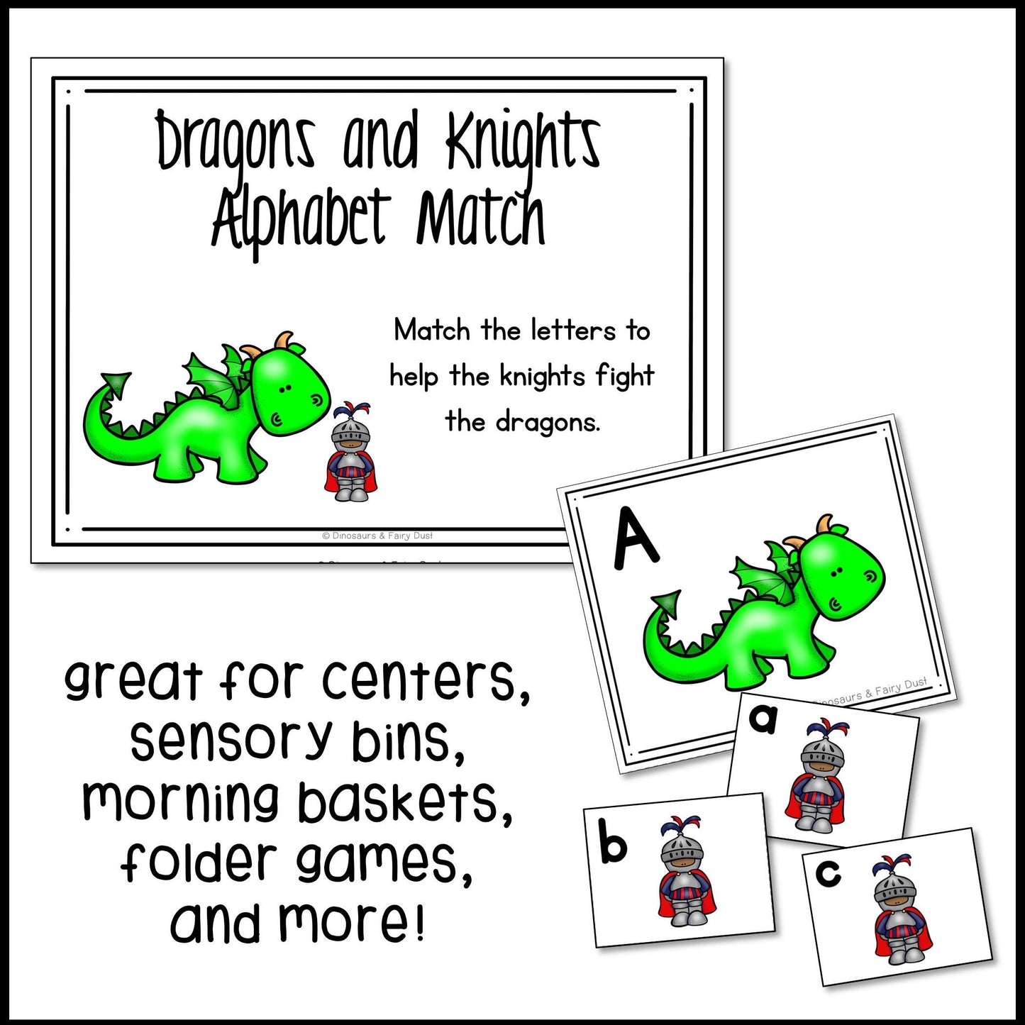 Dragons and Knights Alphabet Match Activity Cards