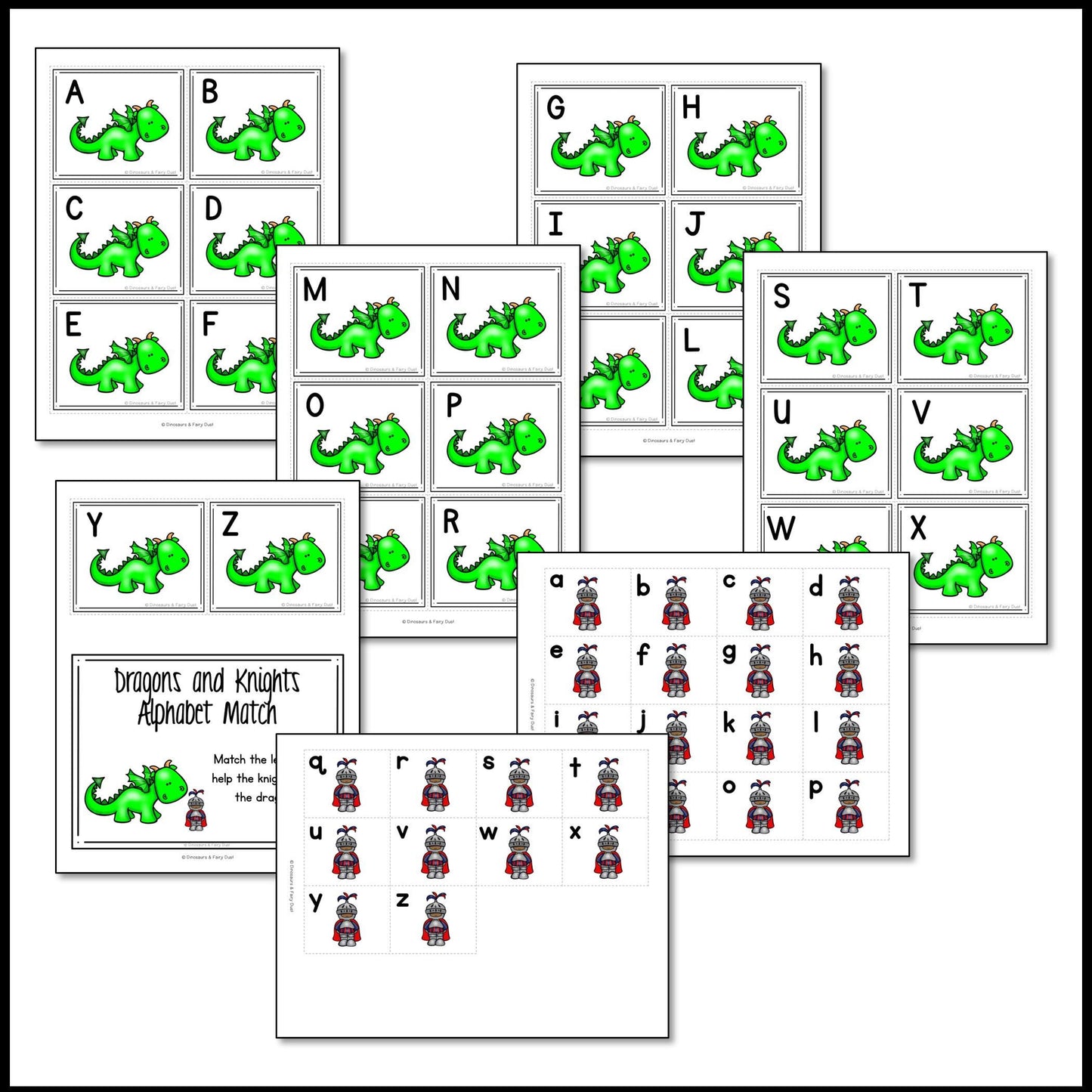 Dragons and Knights Alphabet Match Activity Cards