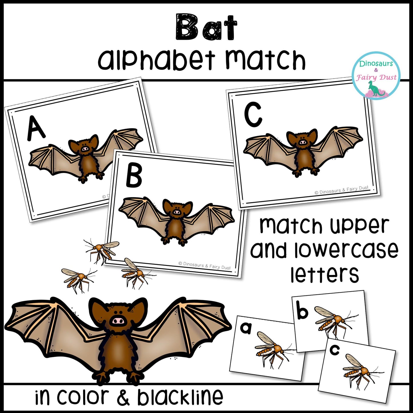 Bat and Mosquito Alphabet Match Activity Cards