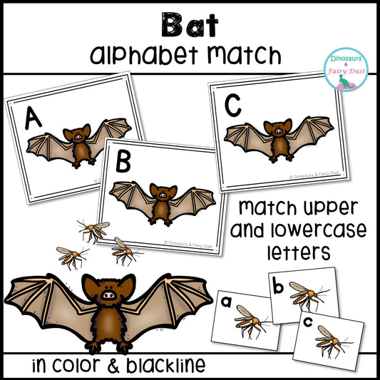 Bat and Mosquito Alphabet Match Activity Cards